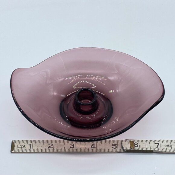Vintage Viking Epic Amethyst Glass Candle Holder Dish Purple Abstract Form MCM - Picture 9 of 10